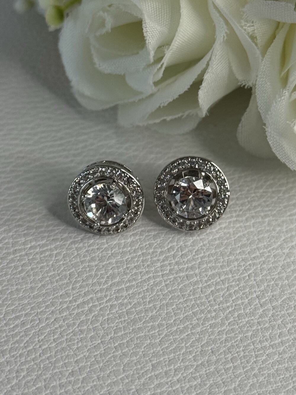 925 Sterling Silver CZ Stud Earrings Length 0.50 Inch